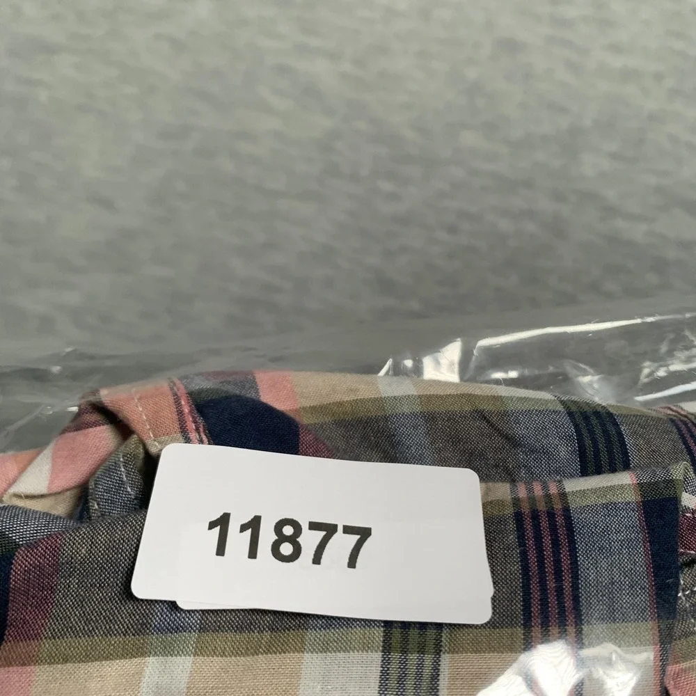 J Crew Shirt Mens Medium Pink Navy Plaid Summer Button‎ Down Long Sleeve Cotton
